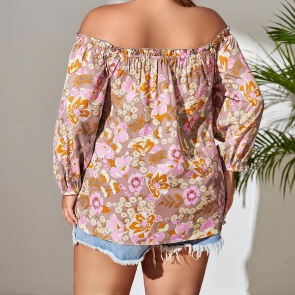 Boho Plus Floral Print Off Shoulder Blouse - Picture 7 of 7